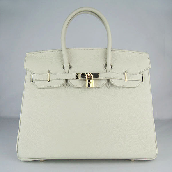High Quality Fake Hermes 35CM Embossed Veins Leather Bag Gream 6089